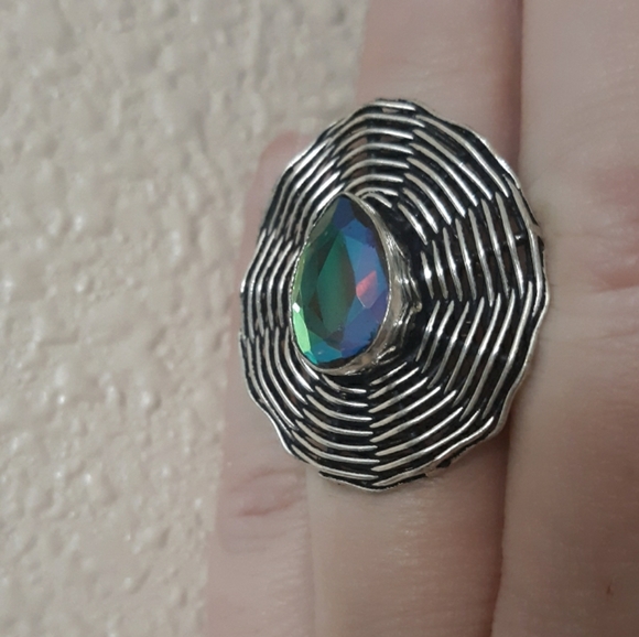 New Rainbow Mystic Topaz Silver Spiderweb Ring. - Picture 3 of 7